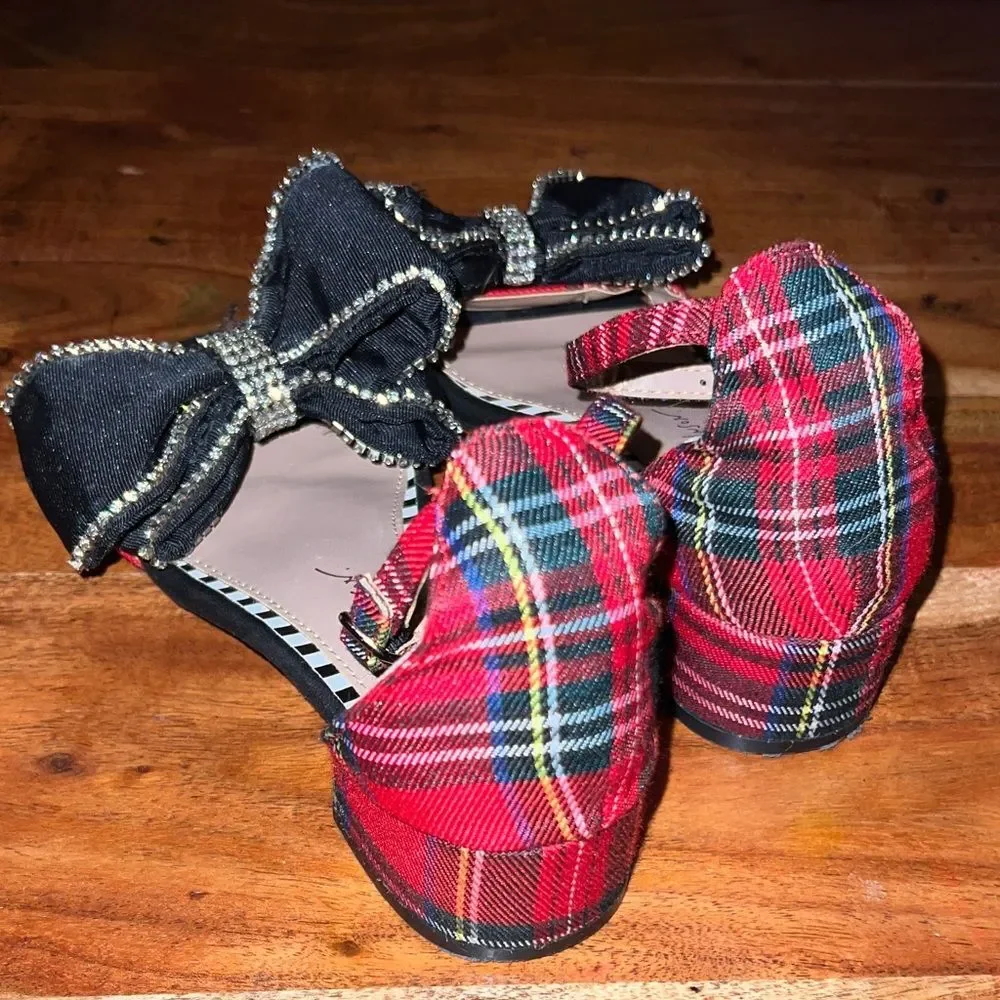 Betsey Johnson Black and Red Sandals with Bow Accents
